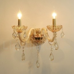 2 Lichts Gouden K9 Kristallen Kaars Retro Glazen Wandlamp