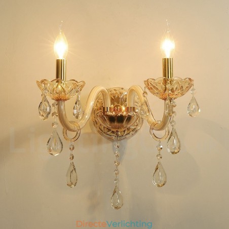2 Lichts Gouden K9 Kristallen Kaars Retro Glazen Wandlamp 2 Lichts Gouden K9 Kristallen Kaars Retro Glazen Wandlamp