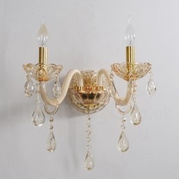 2 Lichts Gouden K9 Kristallen Kaars Retro Glazen Wandlamp