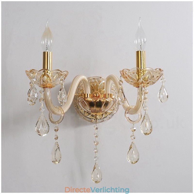 2 Lichts Gouden K9 Kristallen Kaars Retro Glazen Wandlamp