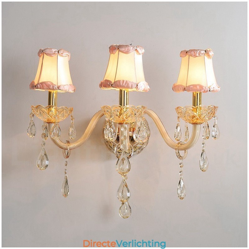 3-lichts gouden K9-kristalkaars retro glazen wandlamp