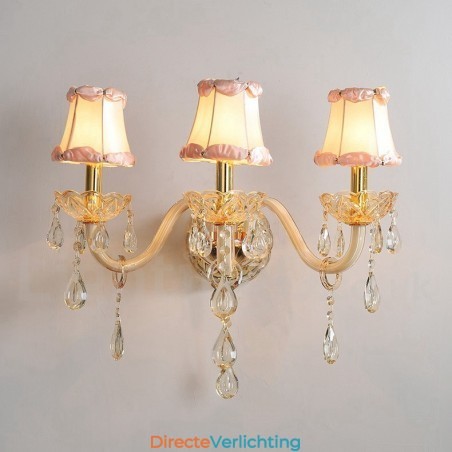 3-lichts gouden K9-kristalkaars retro glazen wandlamp 3-lichts gouden K9-kristalkaars retro glazen wandlamp