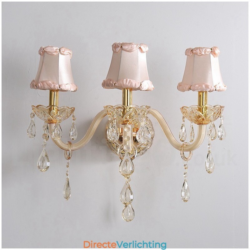 3-lichts gouden K9-kristalkaars retro glazen wandlamp