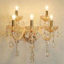 5-lichts gouden K9-kristalkaars retro glazen wandlamp