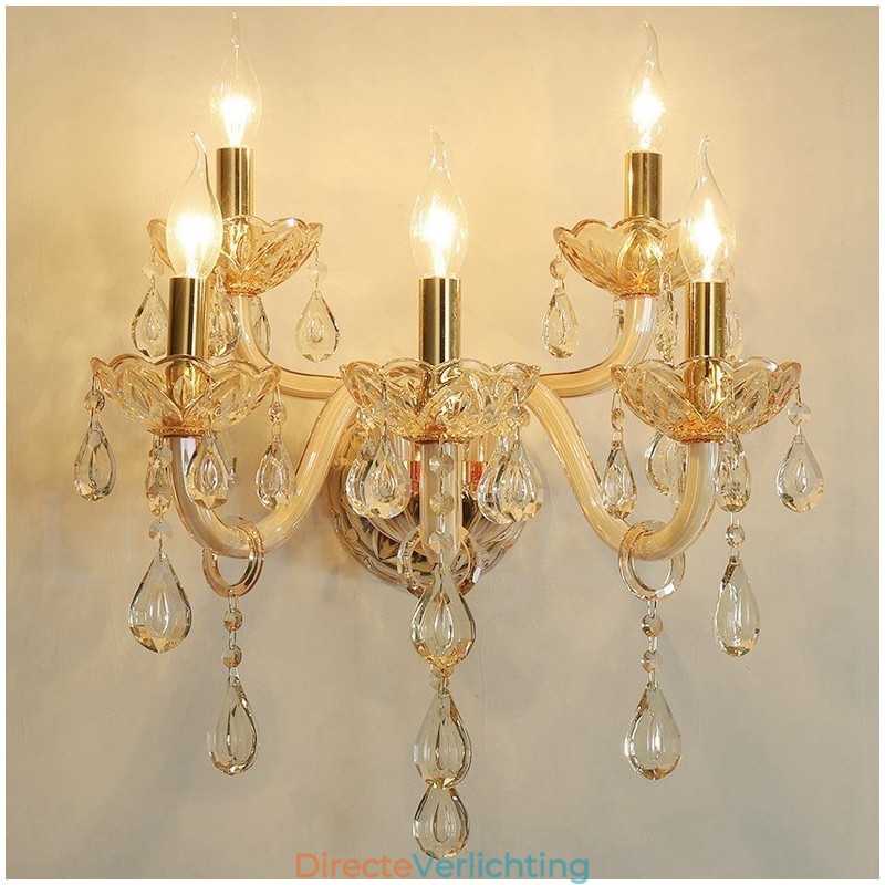 5-lichts gouden K9-kristalkaars retro glazen wandlamp