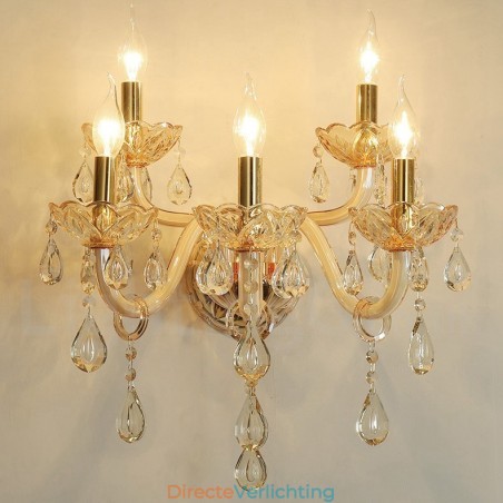 5-lichts gouden K9-kristalkaars retro glazen wandlamp 5-lichts gouden K9-kristalkaars retro glazen wandlamp