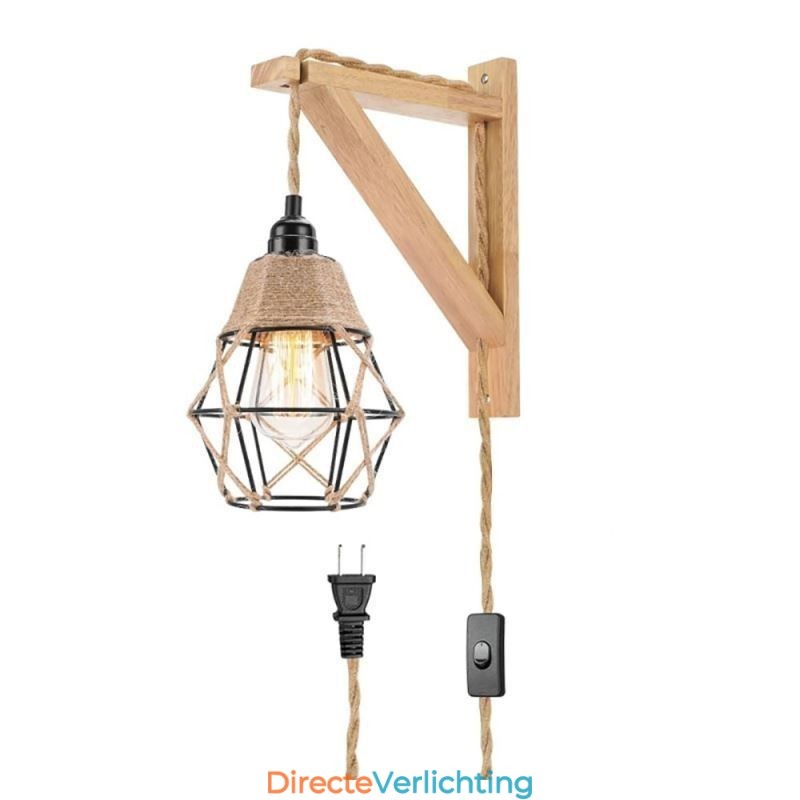 Henneptouw ijzeren kunst wandlamp Amerikaanse pastorale retro wandlamp met stekker