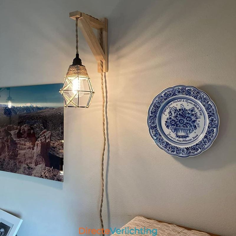 Henneptouw ijzeren kunst wandlamp Amerikaanse pastorale retro wandlamp met stekker