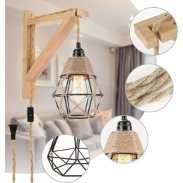 Henneptouw ijzeren kunst wandlamp Amerikaanse pastorale retro wandlamp met stekker