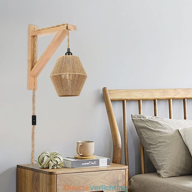 Papieren touw wandlamp Amerikaanse pastorale retro wandlamp met stekker