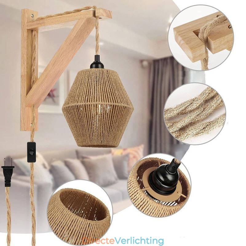 Papieren touw wandlamp Amerikaanse pastorale retro wandlamp met stekker