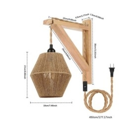 Papieren touw wandlamp Amerikaanse pastorale retro wandlamp met stekker