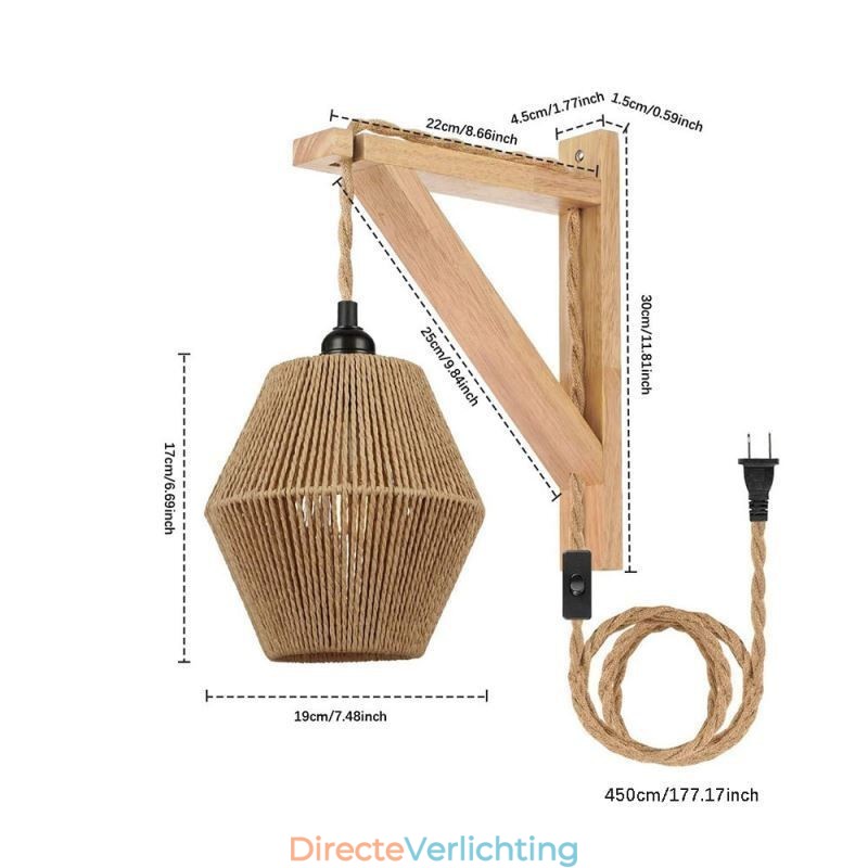 Papieren touw wandlamp Amerikaanse pastorale retro wandlamp met stekker