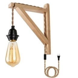 Wandlamp van massief hout, Amerikaanse pastorale retro wandlamp van henneptouw met stekker