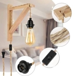 Wandlamp van massief hout, Amerikaanse pastorale retro wandlamp van henneptouw met stekker
