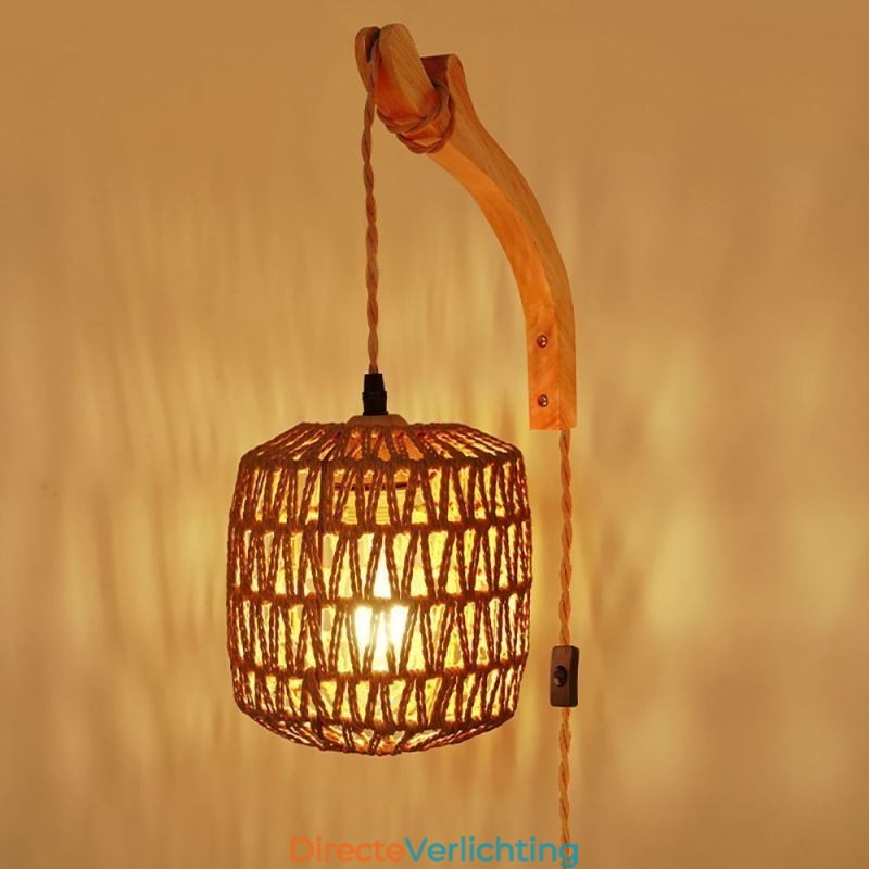 Amerikaanse Retro Wandlamp 3M Hennep Touw Hangende Lijn Papier Touw Geweven Lampenkap
