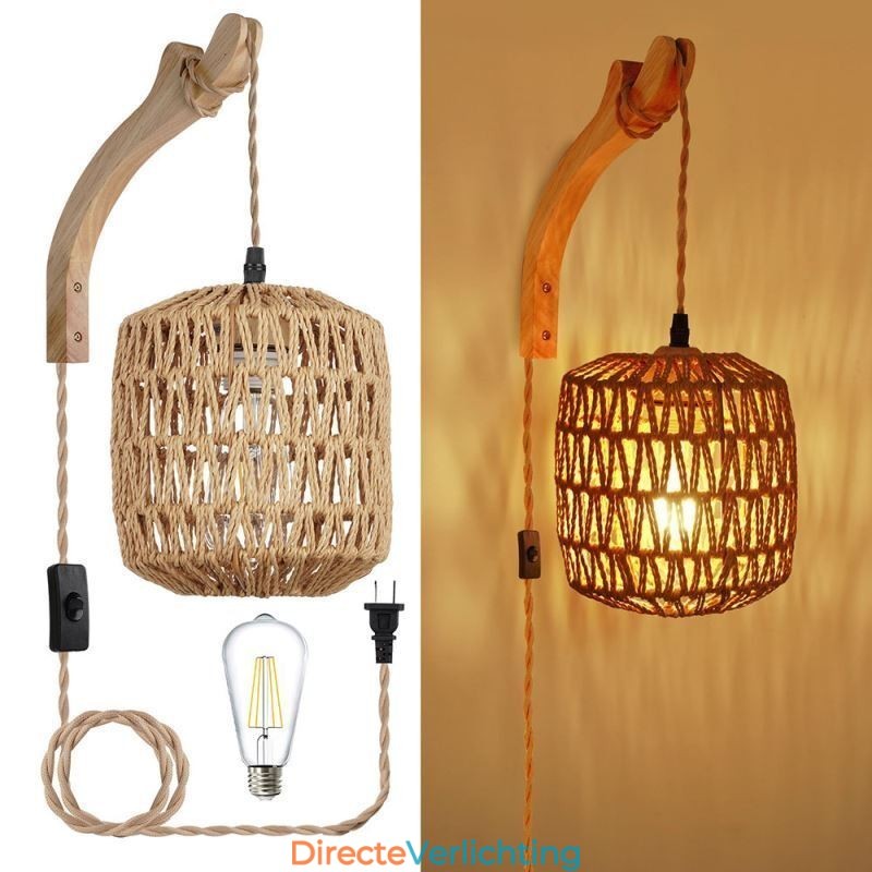 Amerikaanse Retro Wandlamp 3M Hennep Touw Hangende Lijn Papier Touw Geweven Lampenkap