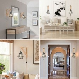 Amerikaanse Retro Wandlamp 2.5M Hennep Touw Hangdraad Zwarte IJzeren Geschilderde Lampenkap
