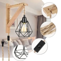 Amerikaanse Retro Wandlamp 2.5M Hennep Touw Hangdraad Zwarte IJzeren Geschilderde Lampenkap