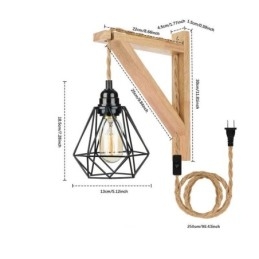 Amerikaanse Retro Wandlamp 2.5M Hennep Touw Hangdraad Zwarte IJzeren Geschilderde Lampenkap
