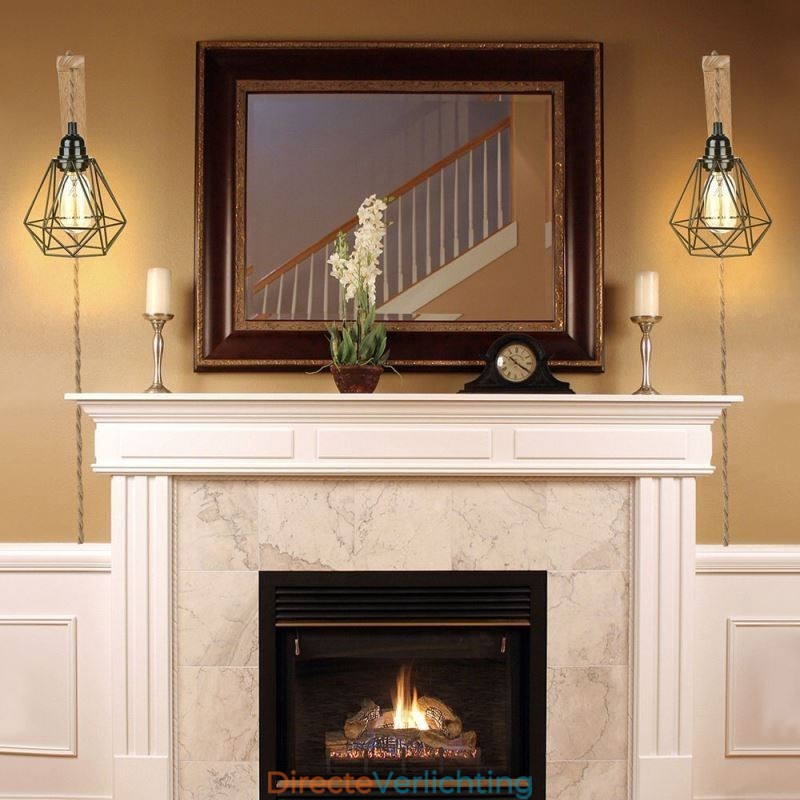 Amerikaanse Retro Wandlamp 2.5M Hennep Touw Hangdraad Zwarte IJzeren Geschilderde Lampenkap