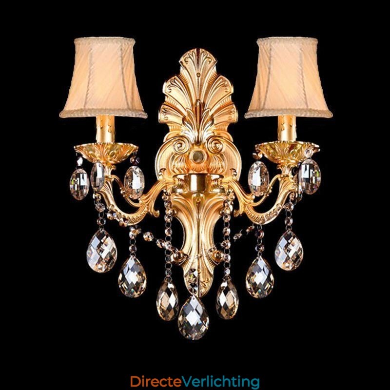 Europese wandlamp Gouden bloemblaadjes wandlamp Exquise kristallen druppels licht bedverlichting