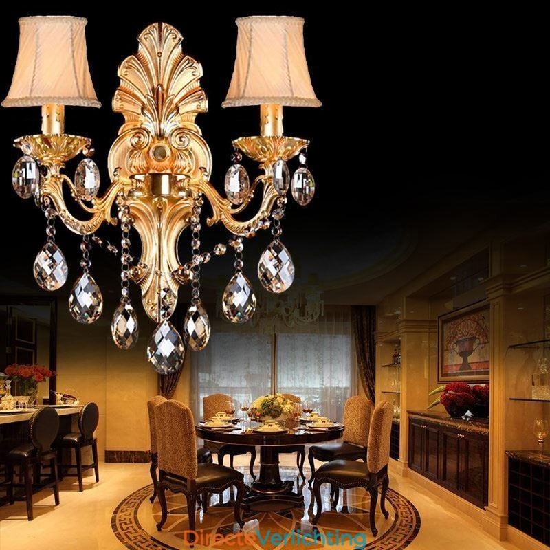 Europese wandlamp Gouden bloemblaadjes wandlamp Exquise kristallen druppels licht bedverlichting