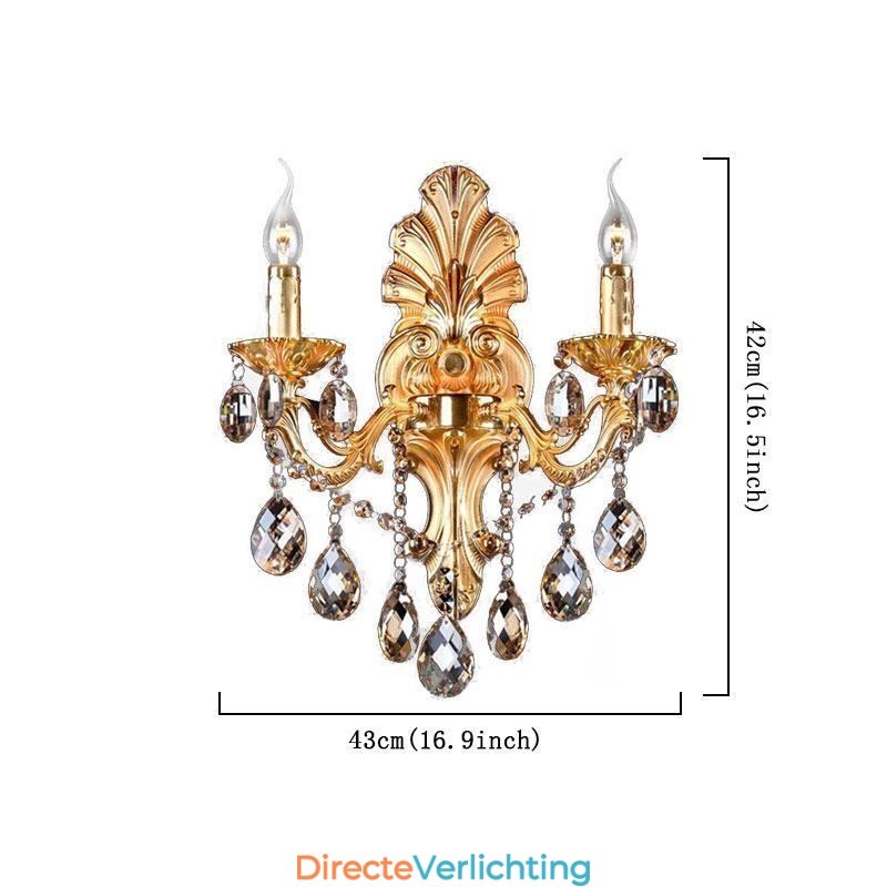 Europese wandlamp Gouden bloemblaadjes wandlamp Exquise kristallen druppels licht bedverlichting