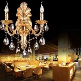 Europese wandlamp Gouden bloemblaadjes wandlamp Exquise kristallen druppels licht bedverlichting