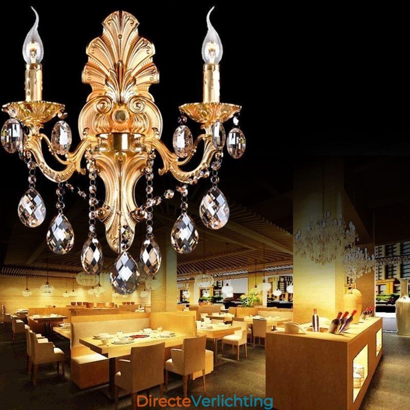 Europese wandlamp Gouden bloemblaadjes wandlamp Exquise kristallen druppels licht bedverlichting