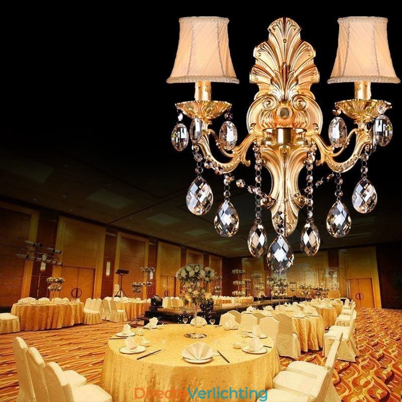 Europese wandlamp Gouden bloemblaadjes wandlamp Exquise kristallen druppels licht bedverlichting