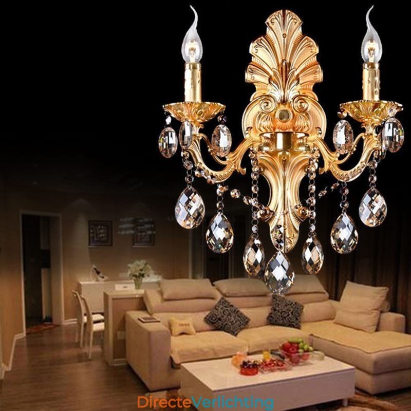 Europese wandlamp Gouden bloemblaadjes wandlamp Exquise kristallen druppels licht bedverlichting