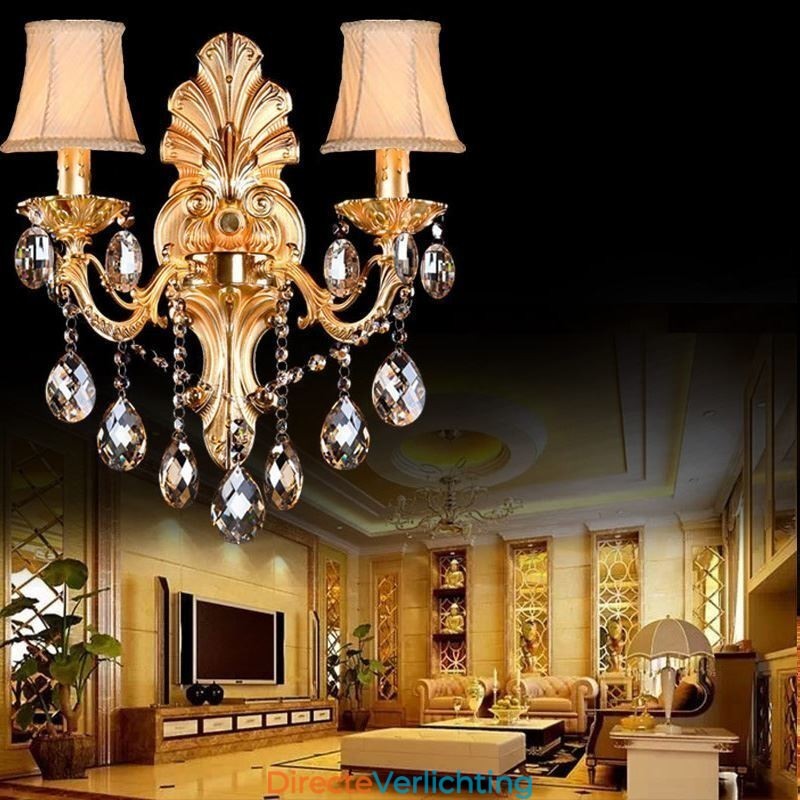 Europese wandlamp Gouden bloemblaadjes wandlamp Exquise kristallen druppels licht bedverlichting