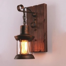 Amerikaanse Vintage Wandlamp Industriële LOFT Wandlamp Massief Houten Glazen Lamp Licht