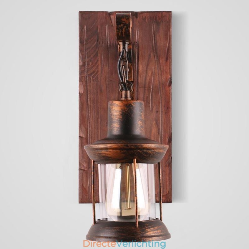 Amerikaanse Vintage Wandlamp Industriële LOFT Wandlamp Massief Houten Glazen Lamp Licht