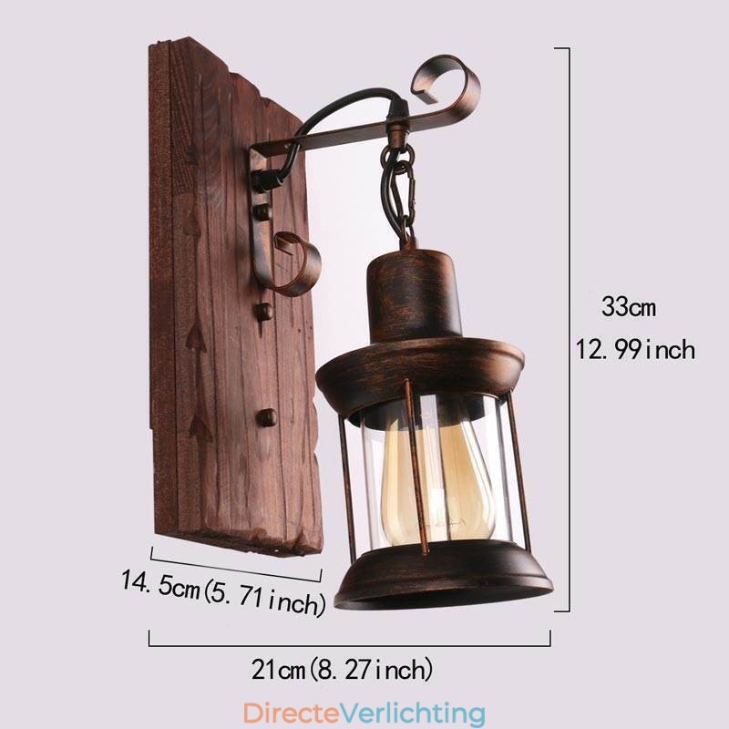 Amerikaanse Vintage Wandlamp Industriële LOFT Wandlamp Massief Houten Glazen Lamp Licht