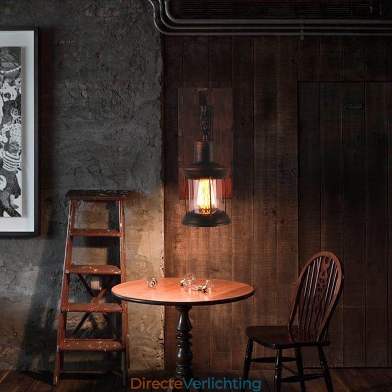 Amerikaanse Vintage Wandlamp Industriële LOFT Wandlamp Massief Houten Glazen Lamp Licht
