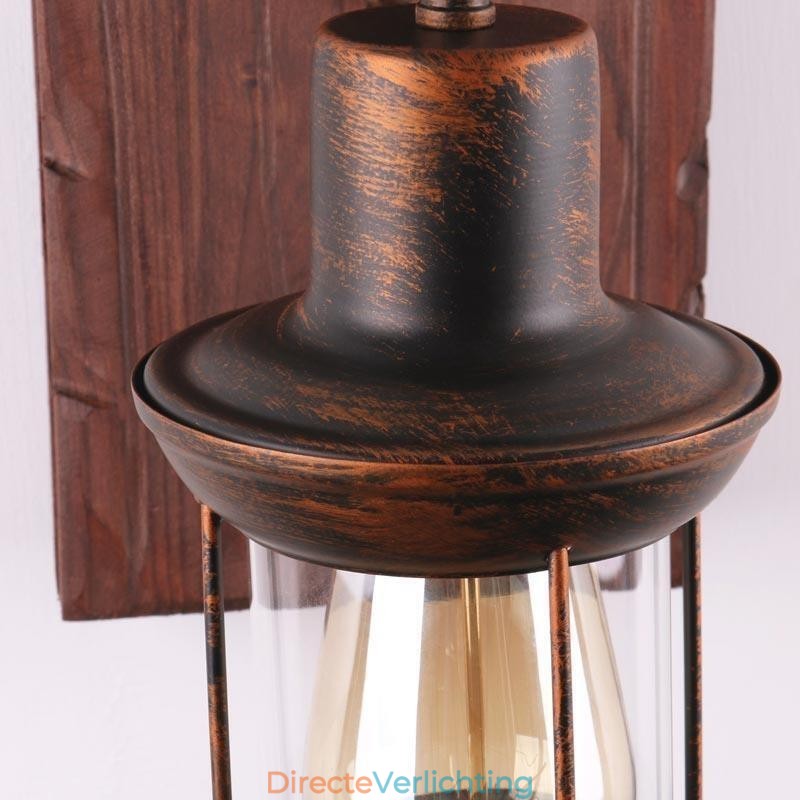 Amerikaanse Vintage Wandlamp Industriële LOFT Wandlamp Massief Houten Glazen Lamp Licht