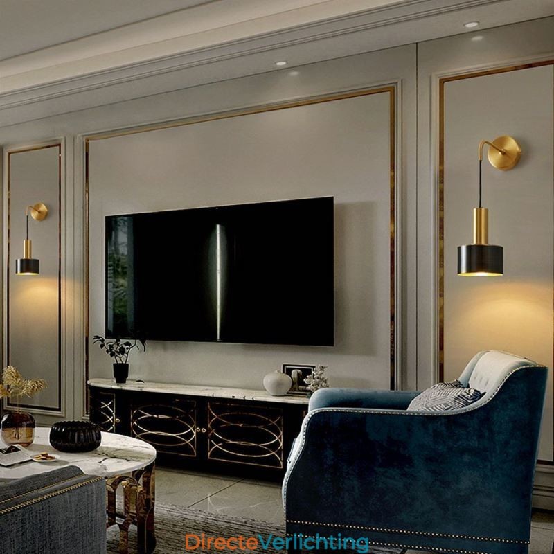 Moderne wandlamp zwart goud contrasterende kleur wandlamp