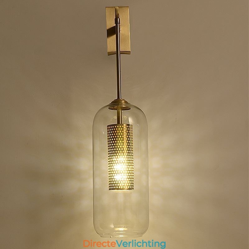 Nordic messing wandlamp binnen holle cilinder glazen lampenkap