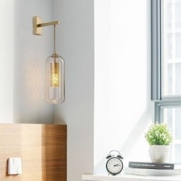 Nordic messing wandlamp binnen holle cilinder glazen lampenkap