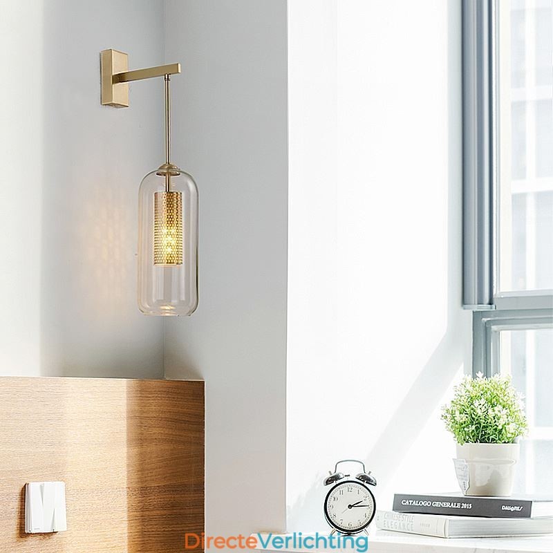 Nordic messing wandlamp binnen holle cilinder glazen lampenkap