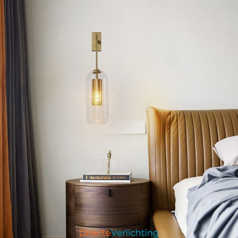 Nordic messing wandlamp binnen holle cilinder glazen lampenkap