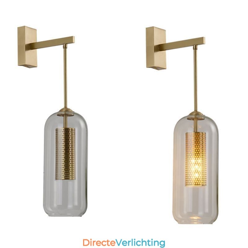 Nordic messing wandlamp binnen holle cilinder glazen lampenkap