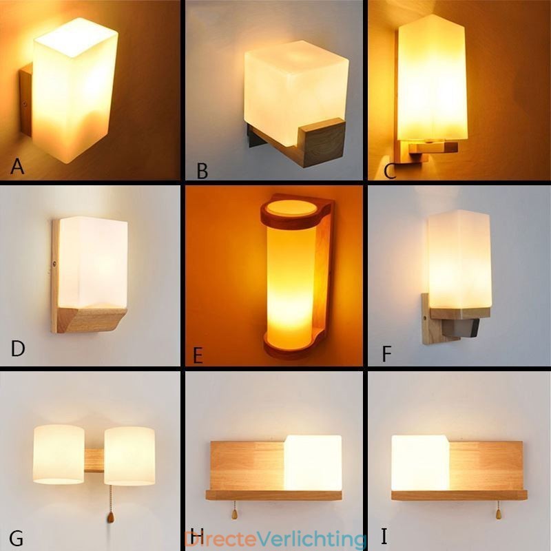 Nordic Houten Wandlamp Glazen Lampenkap Wandlamp