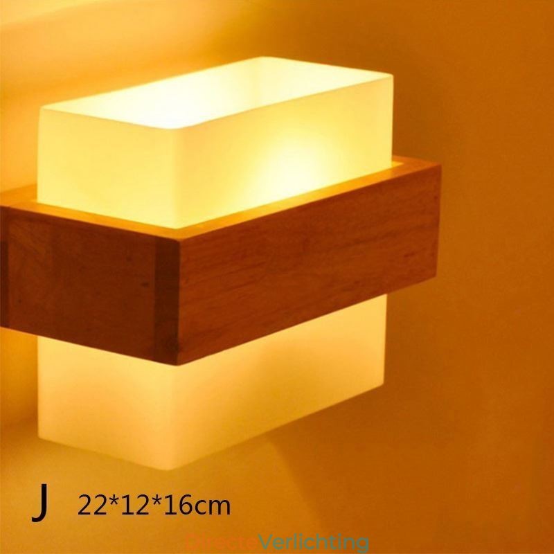 Nordic Houten Wandlamp Glazen Lampenkap Wandlamp