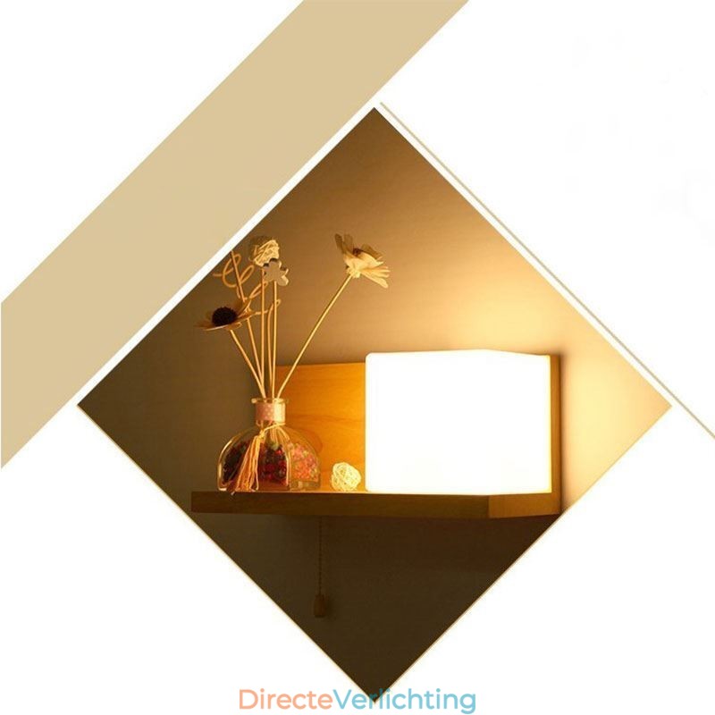 Nordic Houten Wandlamp Glazen Lampenkap Wandlamp