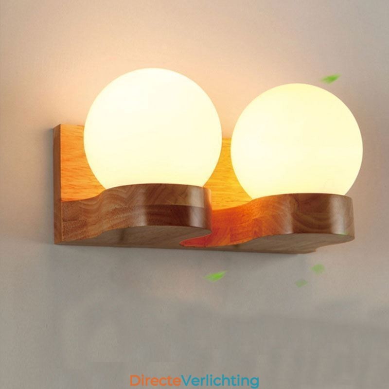 Nordic massief houten wandlamp, gezellige bolvormige wandlamp