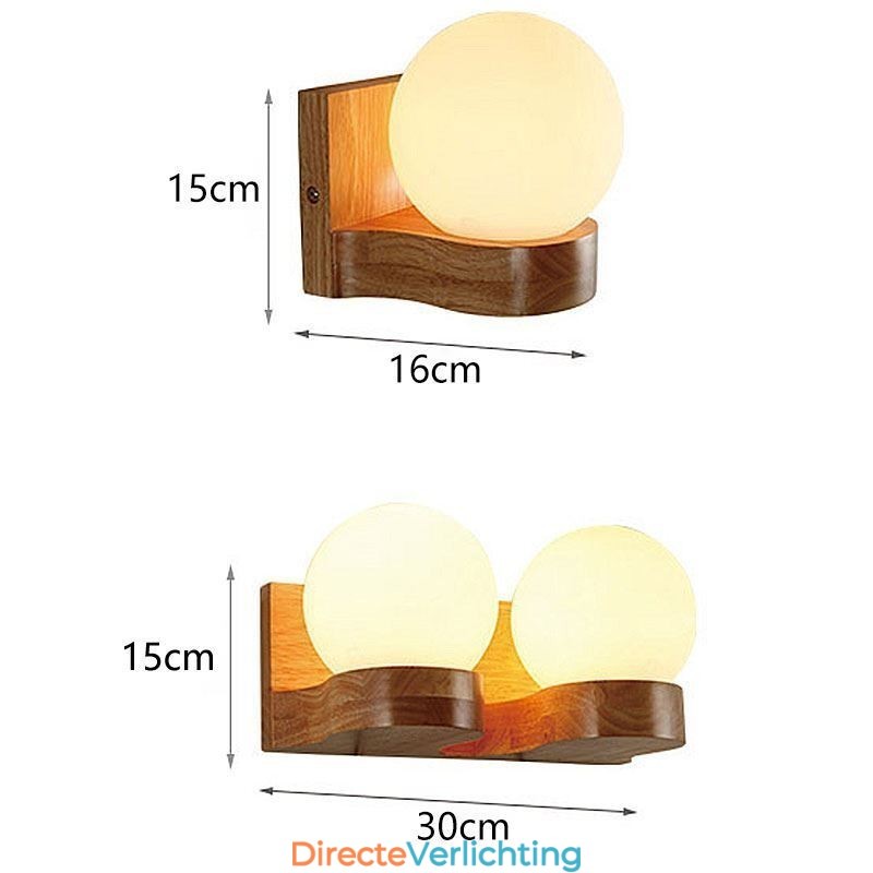 Nordic massief houten wandlamp, gezellige bolvormige wandlamp