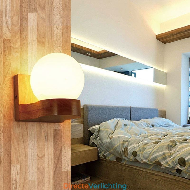 Nordic massief houten wandlamp, gezellige bolvormige wandlamp